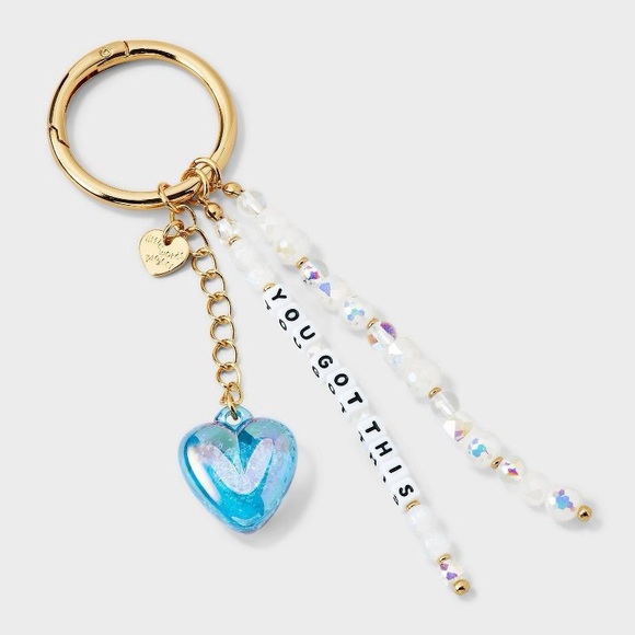 LITTLE WORDS PROJECT O/S Keychain -Blue Heart, Gold Chain, Beads ‘YOU GOT THIS’! - Picture 6 of 8